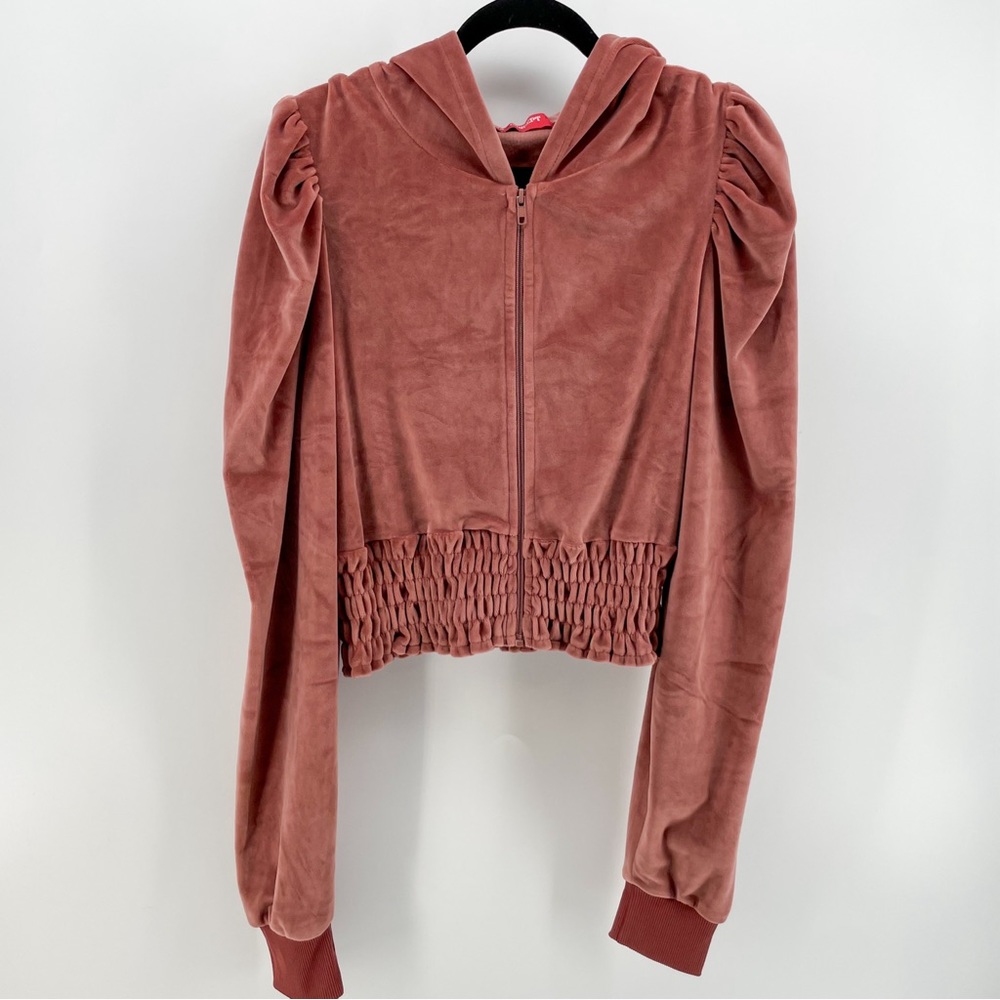 Roma Concept by Rosee Womens Zipped Sweatshirt Rose Pink Velour Hood L